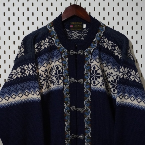 Norsk Wear Norway Wool Cardigan Snowflake Nordic Sweater Knit Toggle Button - Picture 1 of 10